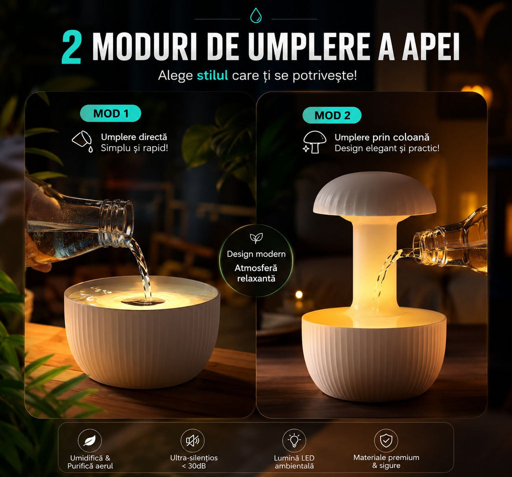 Umidificator LED Smart cu 2 Moduri de Umplere