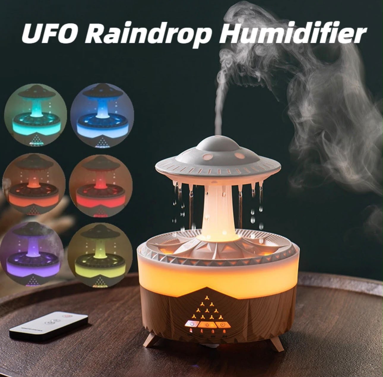 Lampa OZN cu Efect de Ploaie & Aromaterapie – Difuzor LED Relaxant pentru Acasă