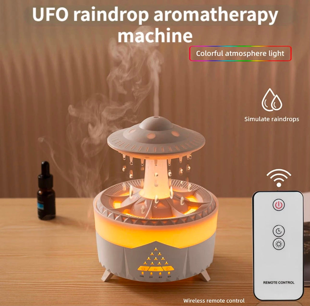 Lampa OZN cu Efect de Ploaie & Aromaterapie – Difuzor LED Relaxant pentru Acasă