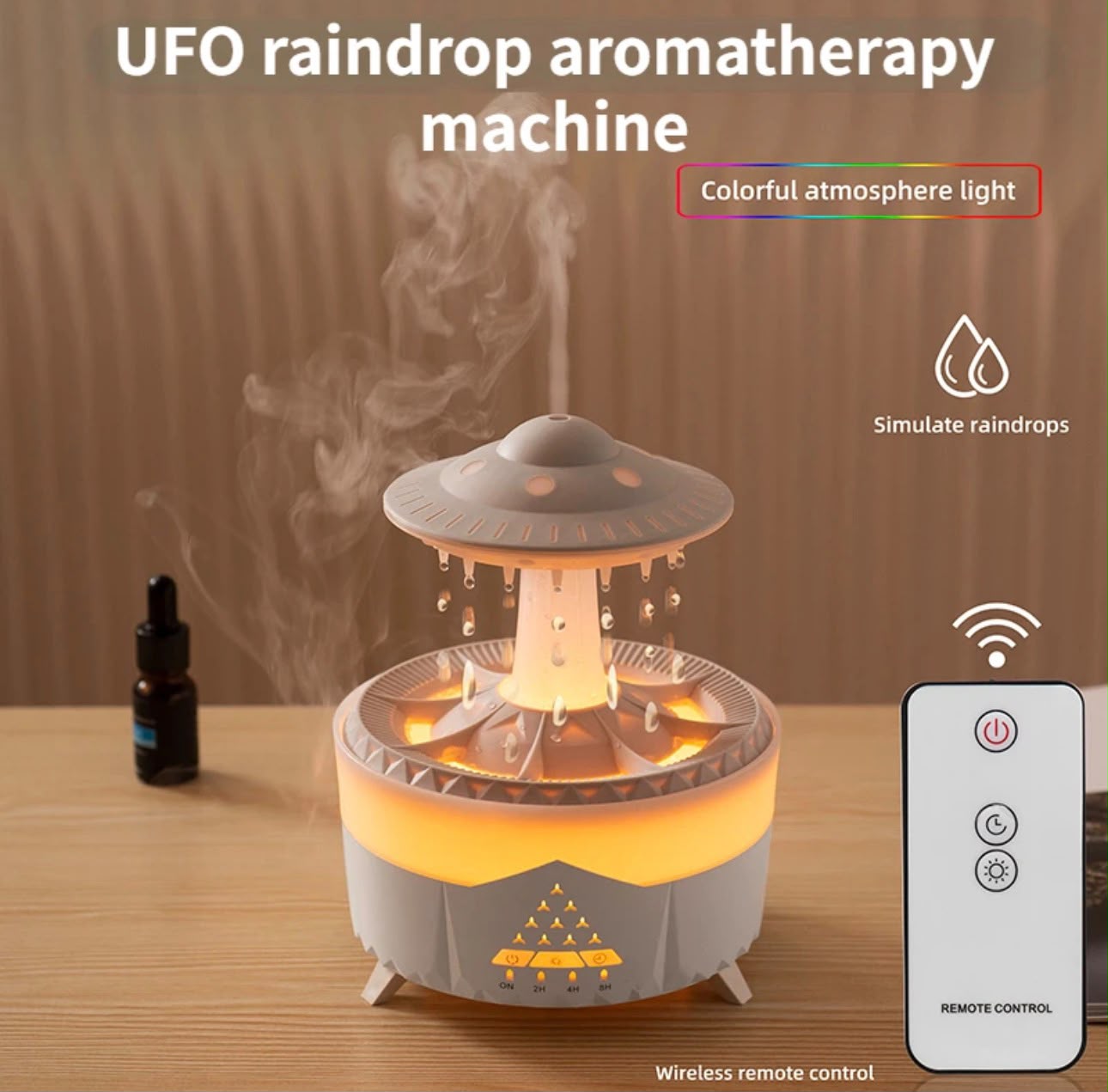 Lampa OZN cu Efect de Ploaie & Aromaterapie – Difuzor LED Relaxant pentru Acasă
