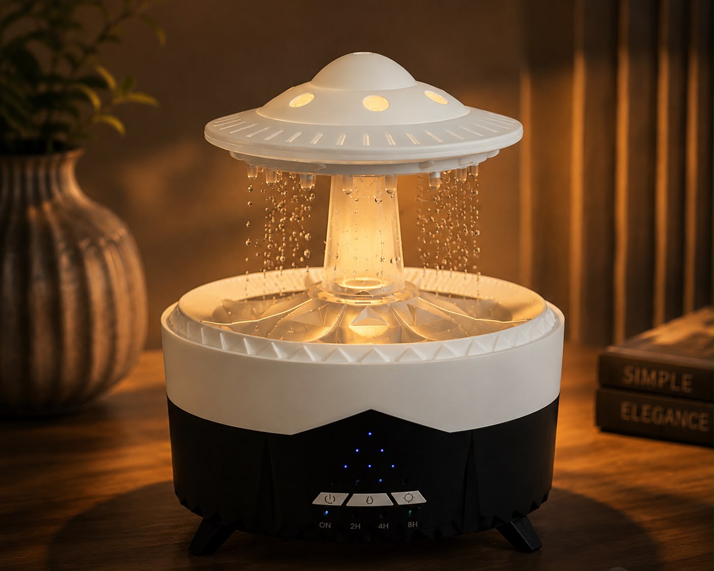 Lampa OZN cu Efect de Ploaie & Aromaterapie – Difuzor LED Relaxant pentru Acasă
