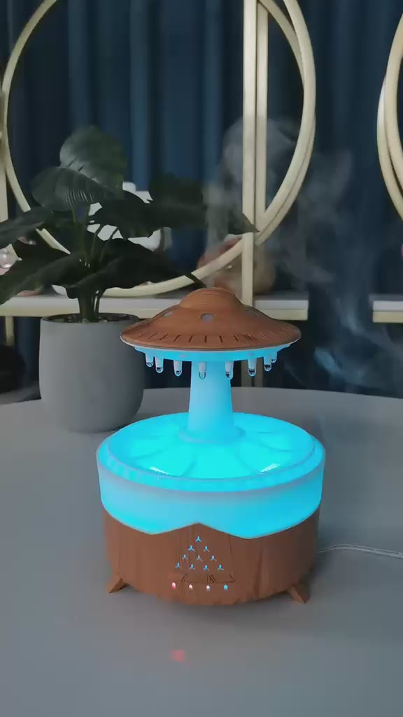 Lampa OZN cu Efect de Ploaie & Aromaterapie – Difuzor LED Relaxant pentru Acasă